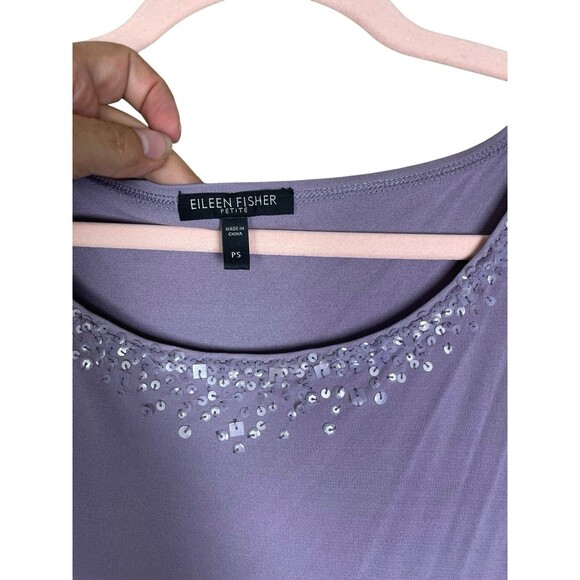 EILEEN FISHER Tank Top PS Stretch Silk Jersey Scoop Neck Sleeveless Embellished - Picture 5 of 10